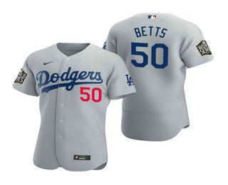 Men Los Angeles Dodgers 50 Mookie Betts Gray 2020 World Series Authentic Flex Nike Jersey